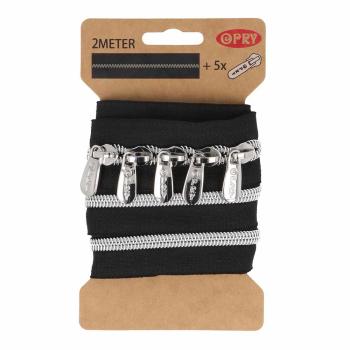 Preview: Endlosreißverschluss 2m Silber-Metallic inkl. 5 Schieber 